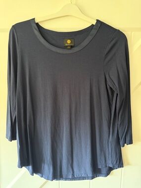 JM Collection Navy Long Sleeve Scoop Neck Top